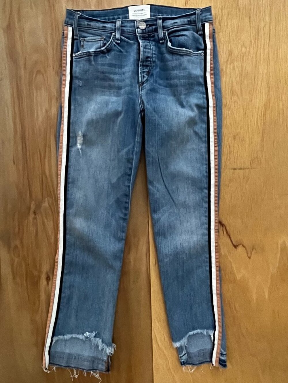 MCGUIRE IBIZA STRIPED BUTTON FLY FRAYED STEP HEM CROPPED JEANS Women’s sz 27